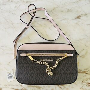 MICHAEL KORS Jet Set Item Powder Blush Leather East West Zip Chain Crossbody Bag